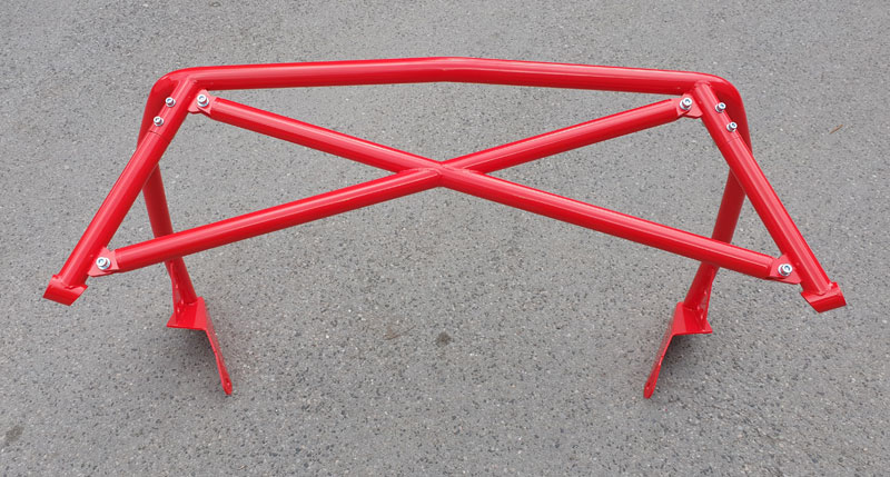 Clubsport-Bügel (kurze Ausführung) passend für Porsche 924/944, inkl. Diagonal-Kreuz 1-teilig (mittig geschweißt), Rot Pulver beschichtet