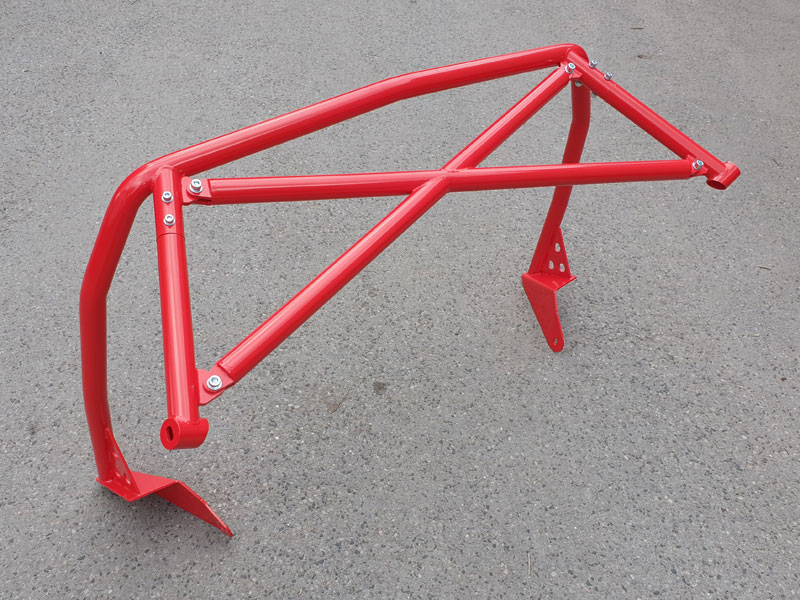 Clubsport-Bügel (kurze Ausführung) passend für Porsche 924/944, inkl. Diagonal-Kreuz 1-teilig (mittig geschweißt), Rot Pulver beschichtet