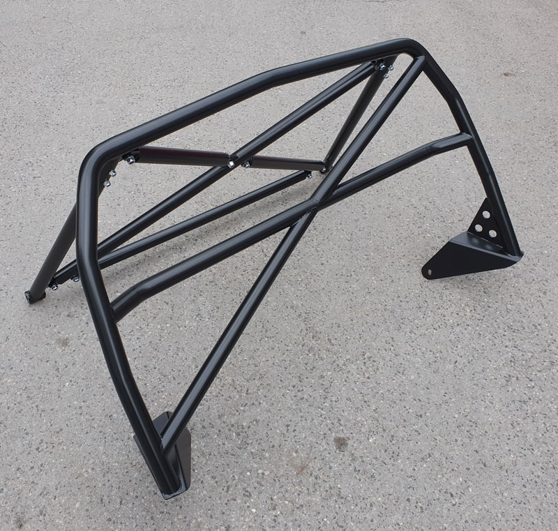 Clubsport-Bügel (lange Ausführung) passend für Porsche 944/968, inkl. Diagonal-Kreuz 3-teilig, inkl. eingeschweißtem und gebogenem Gurtrohr, eine Diagonale durch das Gurtrohr und eine Zusatzstrebe unter dem Diagonalkreuz, Schwarz Pulver beschichtet