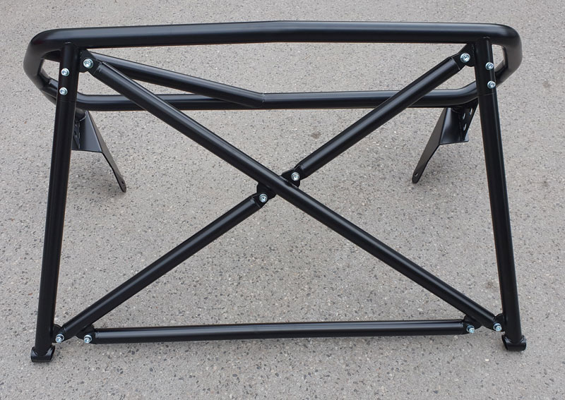 Clubsport-Bügel (lange Ausführung) passend für Porsche 944/968, inkl. Diagonal-Kreuz 3-teilig, inkl. eingeschweißtem und gebogenem Gurtrohr, eine Diagonale durch das Gurtrohr und eine Zusatzstrebe unter dem Diagonalkreuz, Schwarz Pulver beschichtet